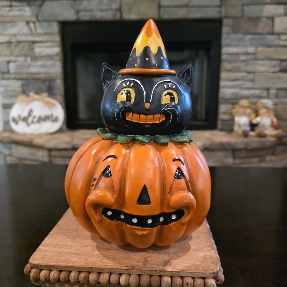 Halloween Black Cat and Pumpkin Decor-NWT